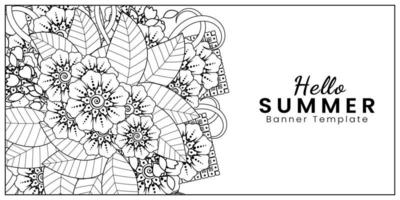 Hello Summer banner template with mehndi flower vector