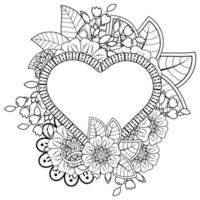 mehndi flower with frame in shape of heart vector