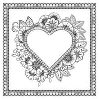 mehndi flower with frame in shape of heart vector