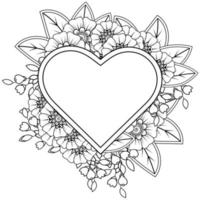 mehndi flower with frame in shape of heart vector