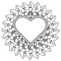 mehndi flower with frame in shape of heart vector