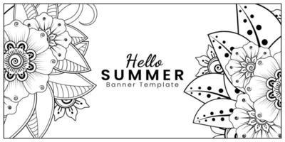 Hello Summer banner template with mehndi flower vector