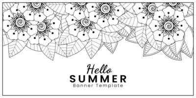 Hello Summer banner template with mehndi flower vector