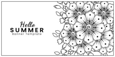 Hello Summer banner template with mehndi flower vector