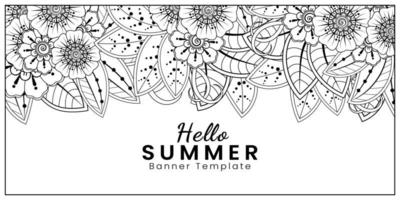 hola plantilla de banner de verano con flor mehndi vector