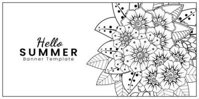 Hello Summer banner template with mehndi flower vector