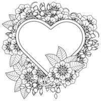 mehndi flower with frame in shape of heart vector