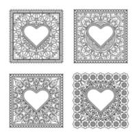 mehndi flower with frame in shape of heart vector