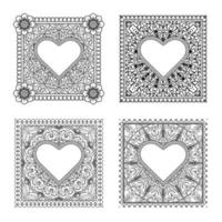 mehndi flower with frame in shape of heart vector