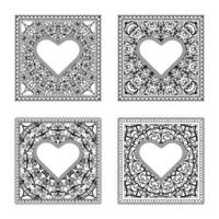 mehndi flower with frame in shape of heart vector