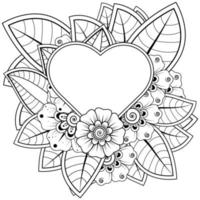 mehndi flower with frame in shape of heart vector