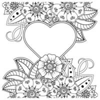 mehndi flower with frame in shape of heart vector