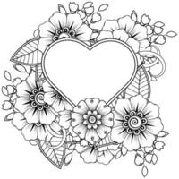 mehndi flower with frame in shape of heart vector