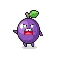 cute passion fruit cartoon in a very angry pose vector