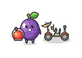 the cute passion fruit as astronaut with a lunar rover vector