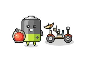 the cute battery as astronaut with a lunar rover vector