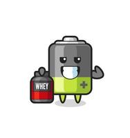 the muscular battery character is holding a protein supplement vector