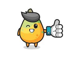 cute papaya with social media thumbs up symbol vector