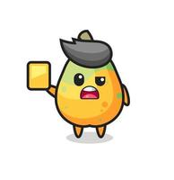 personaje de dibujos animados de papaya como árbitro de fútbol dando una tarjeta amarilla vector