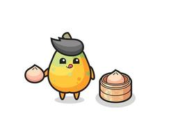 cute papaya character eating steamed buns vector