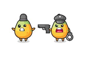 Ilustración de ladrón de papaya con pose de manos arriba capturado por la policía vector