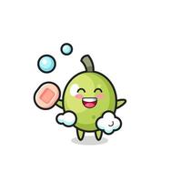 olive character is bathing while holding soap vector