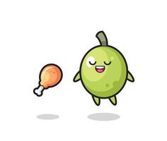 cute olive floating and tempted because of fried chicken vector