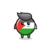 Lindo personaje de insignia de la bandera de Palestina con expresión sospechosa vector