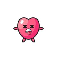 character of the cute heart symbol with dead pose vector