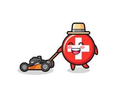 illustration of the switzerland flag badge character using lawn mower vector