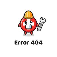 error 404 con la linda mascota de la insignia de la bandera de Suiza vector