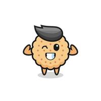 the muscular round biscuits character is posing showing his muscles vector