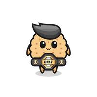 the MMA fighter round biscuits mascot with a belt vector