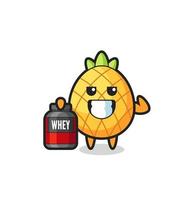the muscular pineapple character is holding a protein supplement vector