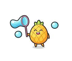 happy pineapple cartoon playing soap bubble vector