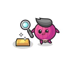 onion character is checking the authenticity of the gold bullion vector