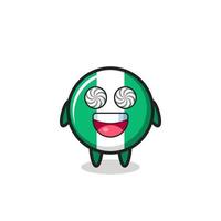 cute nigeria flag badge character with hypnotized eyes vector