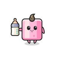 baby marshmallow cartoon character with milk bottle vector