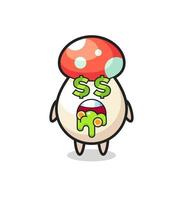 mushroom character with an expression of crazy about money vector