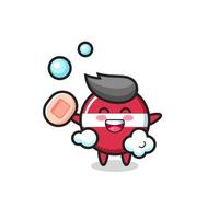 latvia flag badge character is bathing while holding soap vector