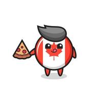 cute canada flag badge cartoon eating pizza vector
