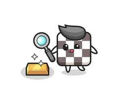 chess board character is checking the authenticity of the gold bullion vector