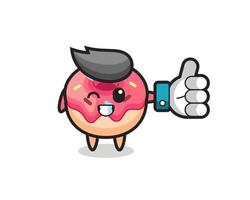 cute doughnut with social media thumbs up symbol vector