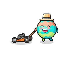 illustration of the bath bombs character using lawn mower vector