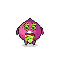 onion character with an expression of crazy about money vector