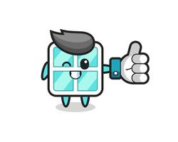 cute window with social media thumbs up symbol vector