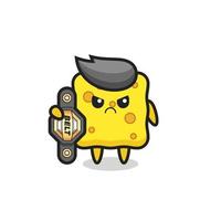 sponge mascot character as a MMA fighter with the champion belt vector