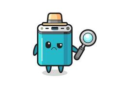 the mascot of cute power bank as a detective vector