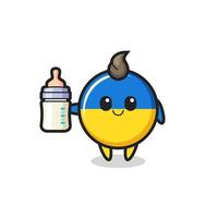 baby ukraine flag badge cartoon character with milk bottle vector