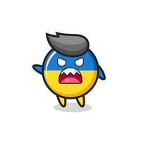 cute ukraine flag badge cartoon in a very angry pose vector